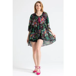 Side Vual Yazlık Pareo Etnik Siyah 6193