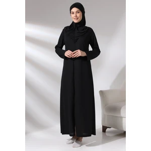 İhvan Online Siyah Kadın Fermuarlı Tek Parça Kendinden Örtülü Namaz Elbisesi
