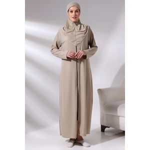 İhvan Online Vizon Kadın Fermuarlı Tek Parça Kendinden Örtülü Namaz Elbisesi