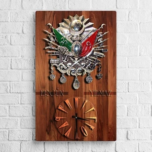 Kişiye Özel Isimli Osmanlı Arması Ahşap Duvar Saati (Model A4)