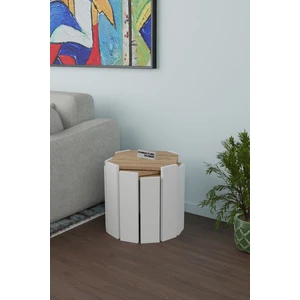 Sekizgen Üçlü Zigon Sehpa Seti Sunta Yan Sehpa Atlantik Çam - Beyaz