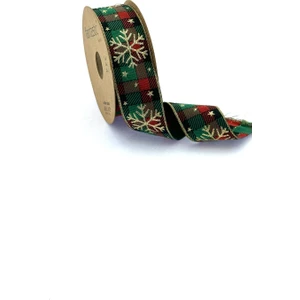 Kar Tanesi Desenli Simli Dokuma Yılbaşı Kurdelesi (35MM Genişlik - 10MT Uzunluk)