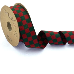 Dama Desen/ekose Yeşil Kırmızı Kurdele (3cm Genişlik - 10MT Uzunluk)