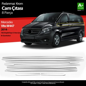 Vito W447 Krom Cam Alt Çıtaları 8 Prç. (Tek Sürgülü Kapı-L3 Uzun Şasi) 2014-2020 A+ Kalite