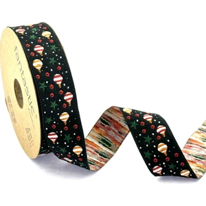 Yılbaşı, Balon / Yıldız Desen Dokuma Kurdele (25MM Genişlik - 10MT Uzunluk)