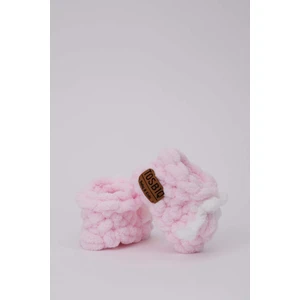 Yenidoğan Örgü Panduf 0-3M Beyaz Fiyonklu Pembe Kız Bebek Yumuşak Patik Alize Puffy Organik Sertifika