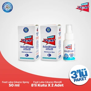 Leke Çıkarıcı Mendil 8'li 2 Kutu (16 Adet Mendil) + Feat Leke Çıkarıcı Sprey 50 ml
