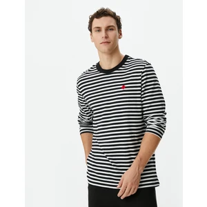 Bisiklet Yaka Sweatshirt Çiçek Nakışlı Pamuklu