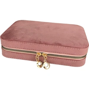 Özer Kutu Fermuarlı Deri (Ahşap Kasalı )Büyük Boy Takı, Seyahat ve Mücevher Çantası,kutusu Rose SÜET(14X21 Cm)