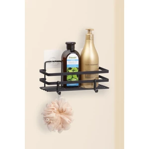 Okyanus Home Magic Fix Sihirli Yapışkan Siyah Lamalı Dikdörtgen Banyo Rafı - 11X24 cm