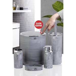 Okyanus Home Kromlu Yuvarlak Mermer Desenli 5'li Banyo Seti