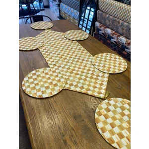 Tuğçe Demir Home Design Gold Dama Desen Runner Supla Set