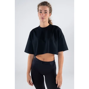 Friday Offset Monica Kadın Siyah %100 Pamuk Bisiklet Yaka Ekstra Oversize Crop Tişört