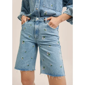 Baskılı Denim Bermuda Şort