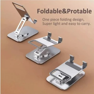 Katlanabilir Yükseklik Ayarlı Metal Masaüstü 360° Dönen Telefon ve Tablet Standı, Tablet Tutucu Telefon Tutucu Ipad Standı