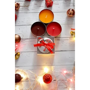 Burak Baskı Tasarım 1 Adet Yılbaşı Temalı Metal Kutulu ve Hediye Paketli / Renkli Karışık Desenli/kokulu-Hediyelik Mum