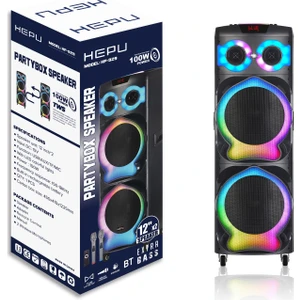 Hepu 929 Tws Bluetooth Speakers Parti Boy Hoparlör Kablosuz Çift Mikrofonlu 12 Inc Inc*2 Li 100 W Subwoofer
