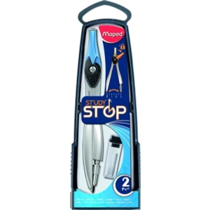 Study Stop Uçlu Pergel Metal Ayaklı Ergonomik Tasarım 2 Parça Uç Kutusu ile