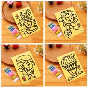 4 Adet Büyük Boy Kaliteli Kum Boyama Seti, A4 Boyutunda Renkli Kumlu Set