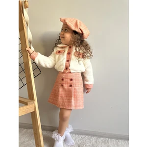 Oduncu Etekli Peluş Hırkalı Şapkalı Kışlık Kız Bebek Üçlü Takım Üçlü Elbise