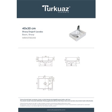 Turkuaz Seramik Sharp 40X30 cm Etajerli Lavabo Fiyatı