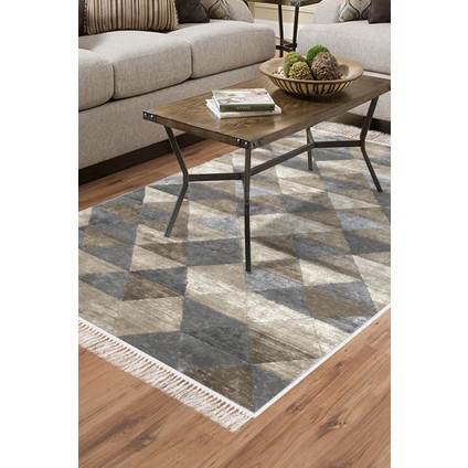 Dijital Salon Halısı Yıldız Deri Kaymaz Taban Saçaklı Iskandinav Kitty Bej