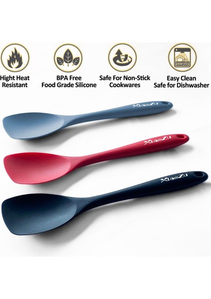 Silikon Spatula Kaşık Seti, Isıya Dayanıklı Kauçuk Kaşık, Pişirme Karıştırma Aracı Için Dikişsiz Yapışmaz Esnek Kazıyıcılar, 3'lü Paket, Kırmızı (Yurt Dışından)