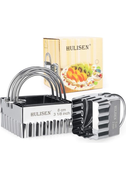 Kare Bisküvi Kesici Seti (4 Parça/set), Saplı Paslanmaz Çelik Kurabiye Kesici, Profesyonel Pişirme Hamuru Aletleri (Dalgalanma Kare) (Yurt Dışından)