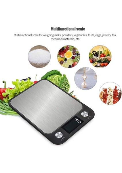 Dijital Mutfak Gıda Terazisi Çok Fonksiyonlu Paslanmaz Çelik Tartı Posta Elektronik Tartı Arka Işık Ekranı 5 Kg/0.1g (Yurt Dışından)