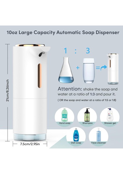 Sabunluk, Otomatik Sabunluk, 3 Kademeli Otomatik Köpüklü Sabunluk, Aromaterapili 10OZ Köpüklü El Sabunu Dispenseri, USB Şarj Edilebilir Otomatik Sabunluk (Yurt Dışından)