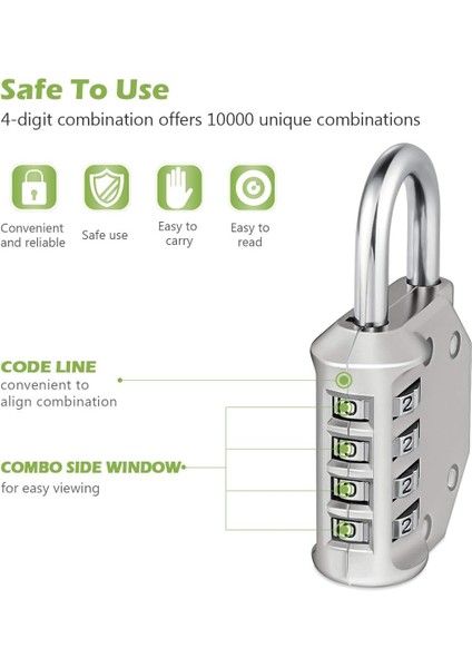 Şifreli Kilit, 4 Haneli Şifreli Asma Kilit, Su Geçirmez Kapı Kilidi, Soyunma, Spor Salonu, Çantalar, Alet Kutusu, Okul Için Sıfırlanabilir Kombinasyon Kilidi, 2 Paket - Gümüş (Yurt Dışından) modelleri