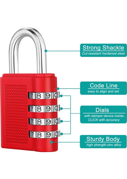 Şifreli Kilit, 4 Haneli Şifreli Asma Kilit Dış Mekan, Okul Kilidi, Spor Salonu Kilidi (Kırmızı) (Yurt Dışından)
