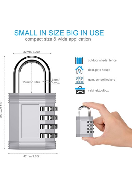 Soyunma Kilidi, Soyunma Için 4 Haneli Şifreli Kilit, Spor Salonu, Okul ve Çalışan Için Yeniden Ayarlanabilir Combo Kilit (Şerit) (Yurt Dışından)