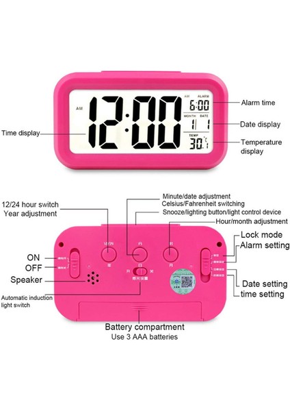 LED Dijital Çalar Saat Arka Işık Erteleme Sessiz Takvim Masaüstü Elektronik Arka Işık Masa Saatleri Masaüstü Saati (Pembe) (Yurt Dışından)