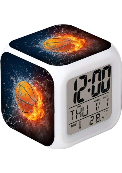 LED Çalar Saat Basketbol Yangın Tasarım Yaratıcı Masa Masa Saati Parlayan Elektronik Renkli Dijital Çalar Saat Unisex Yetişkinler Için Çocuk Oyuncak Doğum Günü Hediyesi (Yurt Dışından)
