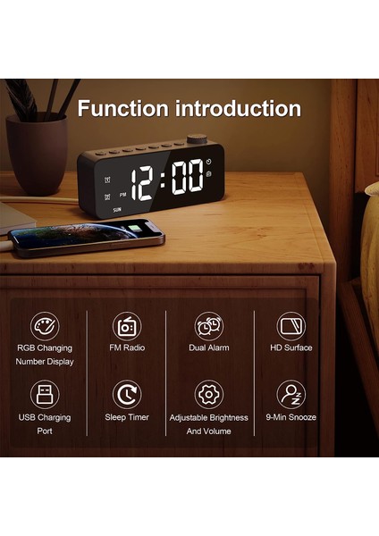 Geniş Yüzeyli Rgb Dijital Çalar Saatli Radyo, Ayarlanabilir Parlaklık ve Ses Seviyesi, Hafta Içi/hafta Sonu Modlu Çift Alarm, Erteleme, Fm Radyo Kapanma Zamanlayıcısı, USB Şarj Bağ (Yurt Dışından) fiyatları
