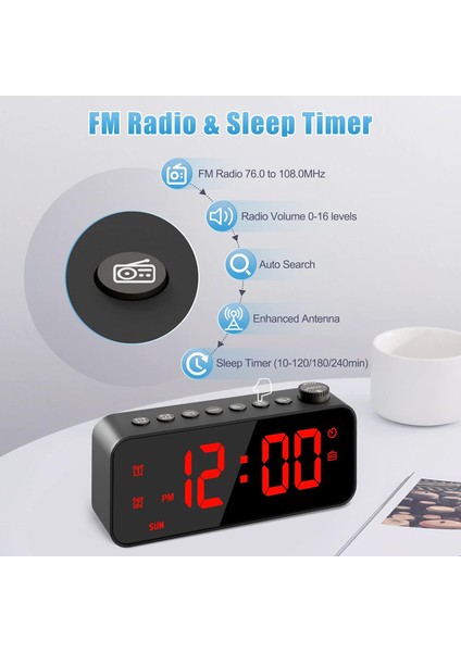 Geniş Yüzeyli Rgb Dijital Çalar Saatli Radyo, Ayarlanabilir Parlaklık ve Ses Seviyesi, Hafta Içi/hafta Sonu Modlu Çift Alarm, Erteleme, Fm Radyo Kapanma Zamanlayıcısı, USB Şarj Bağ (Yurt Dışından) modelleri
