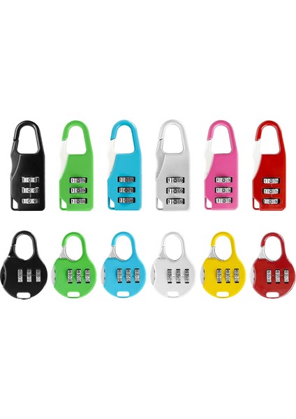 12 Paket Şifreli Kilit 6 Renkli Minik Asma Kilit 3 Haneli Bagaj Kilidi Okul Spor Salonu Dolapları, Bavul, Spor Dolapları, Sırt Çantaları, Bagaj, Evcil Hayvan Kapıları Için Fermuar (Yurt Dışından)