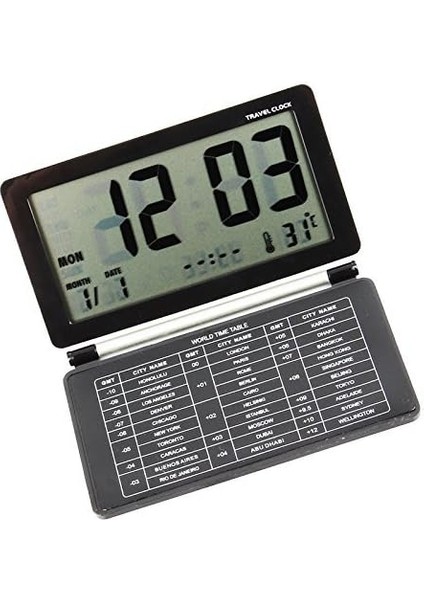 Çok Fonksiyonlu Sessiz LCD Dijital Geniş Ekran Seyahat Masası Elektronik Çalar Saat, Tarih/saat/takvim/sıcaklık Göstergesi, Erteleme, Katlanır (Siyah+Gümüş) (0616) (Yurt Dışından)