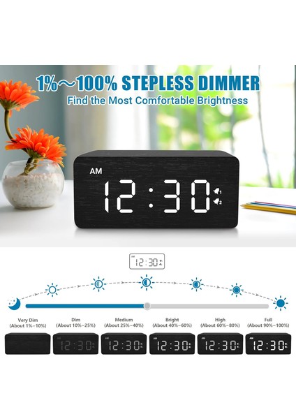 Ahşap Dijital Çalar Saat, 10W Hızlı Kablosuz Şarj Istasyonu ve USB Şarj Bağlantı Noktası, Kademesiz Kısıcı, Çift Alarm, Hafta Içi/hafta Sonu Modu, Yatak Odası, Masa, Ofis Için Ahşa (Yurt Dışından)