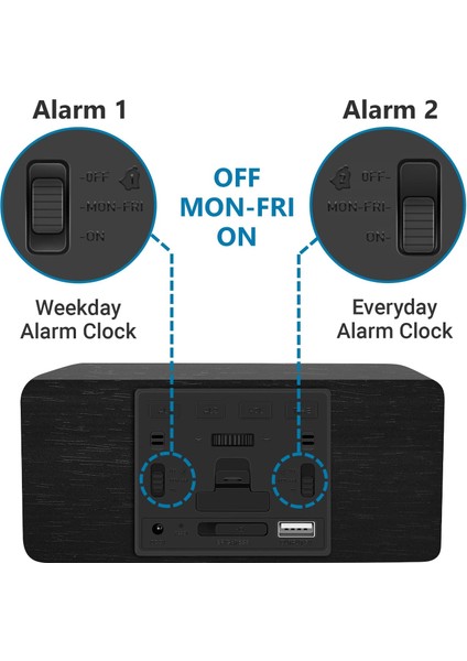 Ahşap Dijital Çalar Saat, 10W Hızlı Kablosuz Şarj Istasyonu ve USB Şarj Bağlantı Noktası, Kademesiz Kısıcı, Çift Alarm, Hafta Içi/hafta Sonu Modu, Yatak Odası, Masa, Ofis Için Ahşa (Yurt Dışından)