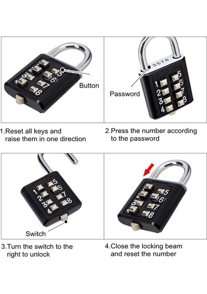 8 Haneli Şifre Kodu Kombinasyonlu Asma Kilit Çinko Alaşımlı Bavul Bagaj Seyahat Koduna Uyumlu Akıllı Kilit Kod Anahtarlı Hırsızlığa Karşı Kilit (Renk : Gümüş) (Yurt Dışından) indirimleri