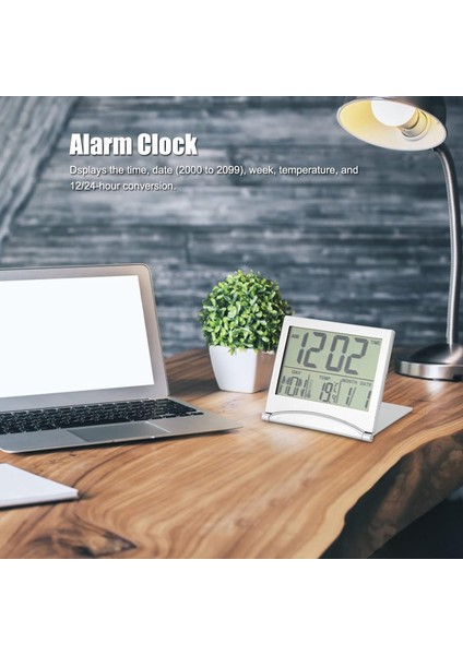 Kompakt Elektronik Masa Çalar Saati - Katlanabilir Takvim, Sıcaklık, Zamanlayıcı - Ideal Seyahat Arkadaşı - Ev Dekorasyonu Temel (Yurt Dışından)