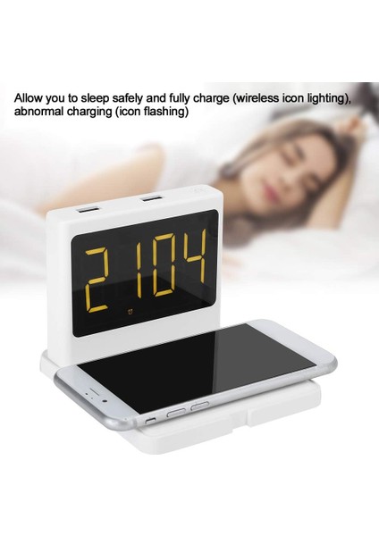 15W Kablosuz Şarj Pedli Dijital Çalar Saat, Qi Kablosuz Şarjlı Kompakt Dijital Çalar Saat, Erteleme, Zaman Göstergesi, 4 Parlaklık Seviyesi, Çift USB Şarjı (Beyaz) (Yurt Dışından) fırsatları