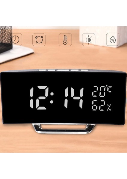 Masa Elektronik Çalar Saat, 12H 24H LED Ayna Dijital Saat Otomatik Karartma Büyük Yazı Tipi Kavisli Ekran Yatak Odası Için 3 Seviye Parlaklık (Beyaz Işık) (Yurt Dışından) fiyatları