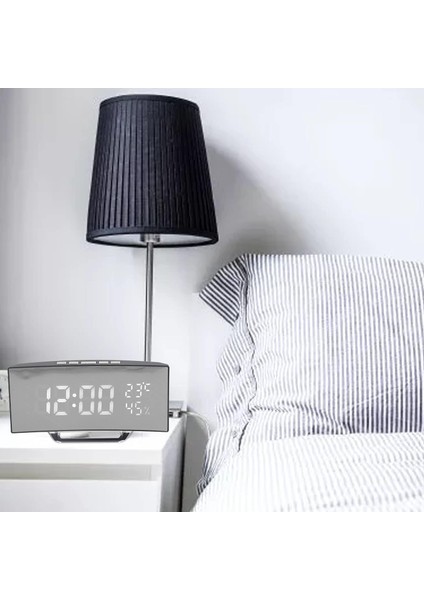 Masa Elektronik Çalar Saat, 12H 24H LED Ayna Dijital Saat Otomatik Karartma Büyük Yazı Tipi Kavisli Ekran Yatak Odası Için 3 Seviye Parlaklık (Beyaz Işık) (Yurt Dışından) modelleri