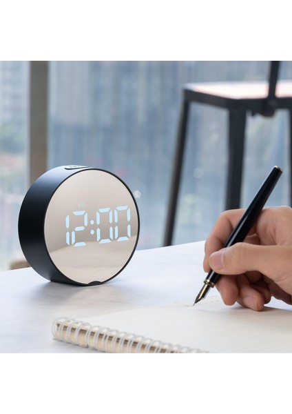 Yuvarlak Çalar Saat - Dijital Saat Zamanlayıcı Yatak Odası, Ev, Mutfakta Yemek Pişirme, Ofis, Spor Salonu ve Çalışma, 3,7” LED Ayna Ekran, Çift Alarm, Erteleme, 12/24 Saat (Siyah) (Yurt Dışından) fiyatları