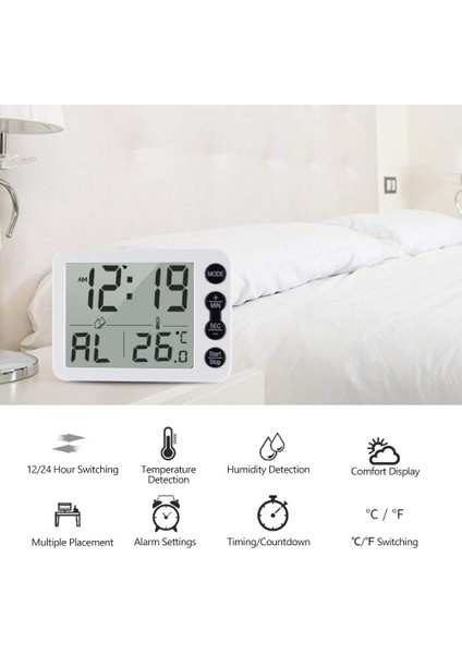 Elektronik Saat, Geri Sayım Termometreli Çok Fonksiyonlu Büyük Ekran Çalar Saat Çalar Saat Abs Yatak Odası Oturma Odası Ofis Için Uygun 3,6 x 2,6 x 0,5 Inç (Yurt Dışından)