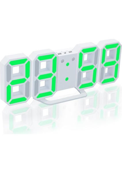 3 Ayarlanabilir Parlaklığa Sahip 3D Dijital Çalar Saat, 12/24SAAT, Erteleme, Yatak Odası Masası Çalar Saat LED Gece Işığı Dijital Duvar Saati (Beyaz/yeşil) (Yurt Dışından)