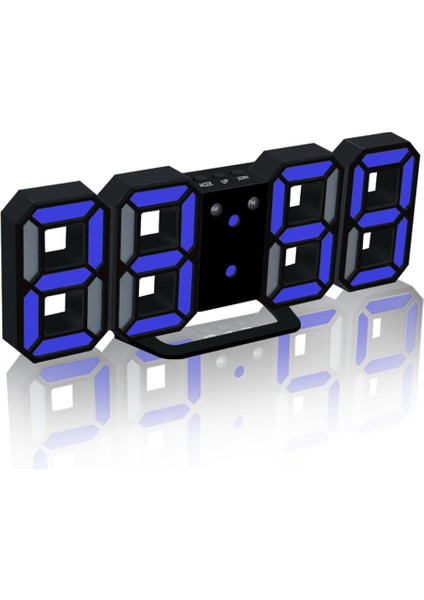 LED Ekranlı 3D Dijital Çalar Saat, Erteleme Alarmı, Ofis Masası Yatak Odası Komidin Için 3 Özel Parlaklıkta Gece Lambası Elektrikli Saatler (Siyah/mavi) (Yurt Dışından)